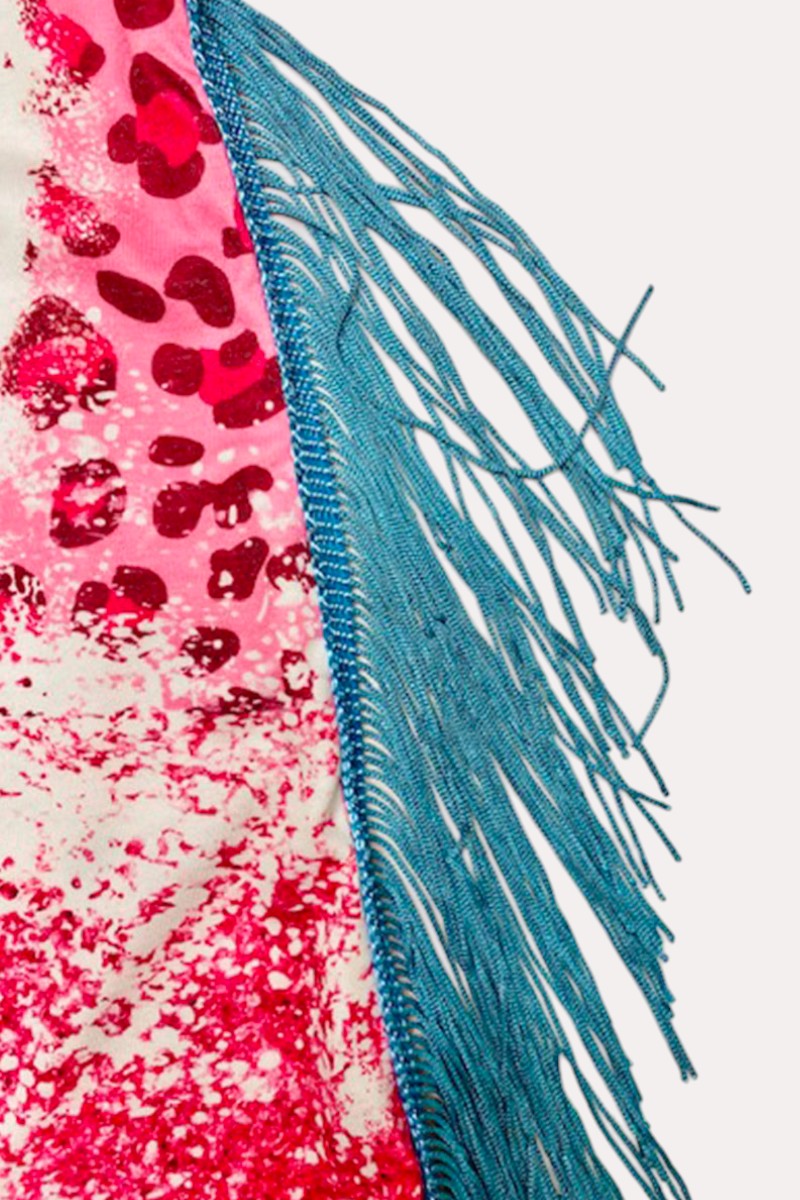 DLH2305 "THE THUNDER Rolls and the lightnin strikes" print short sleeve dress with tassels