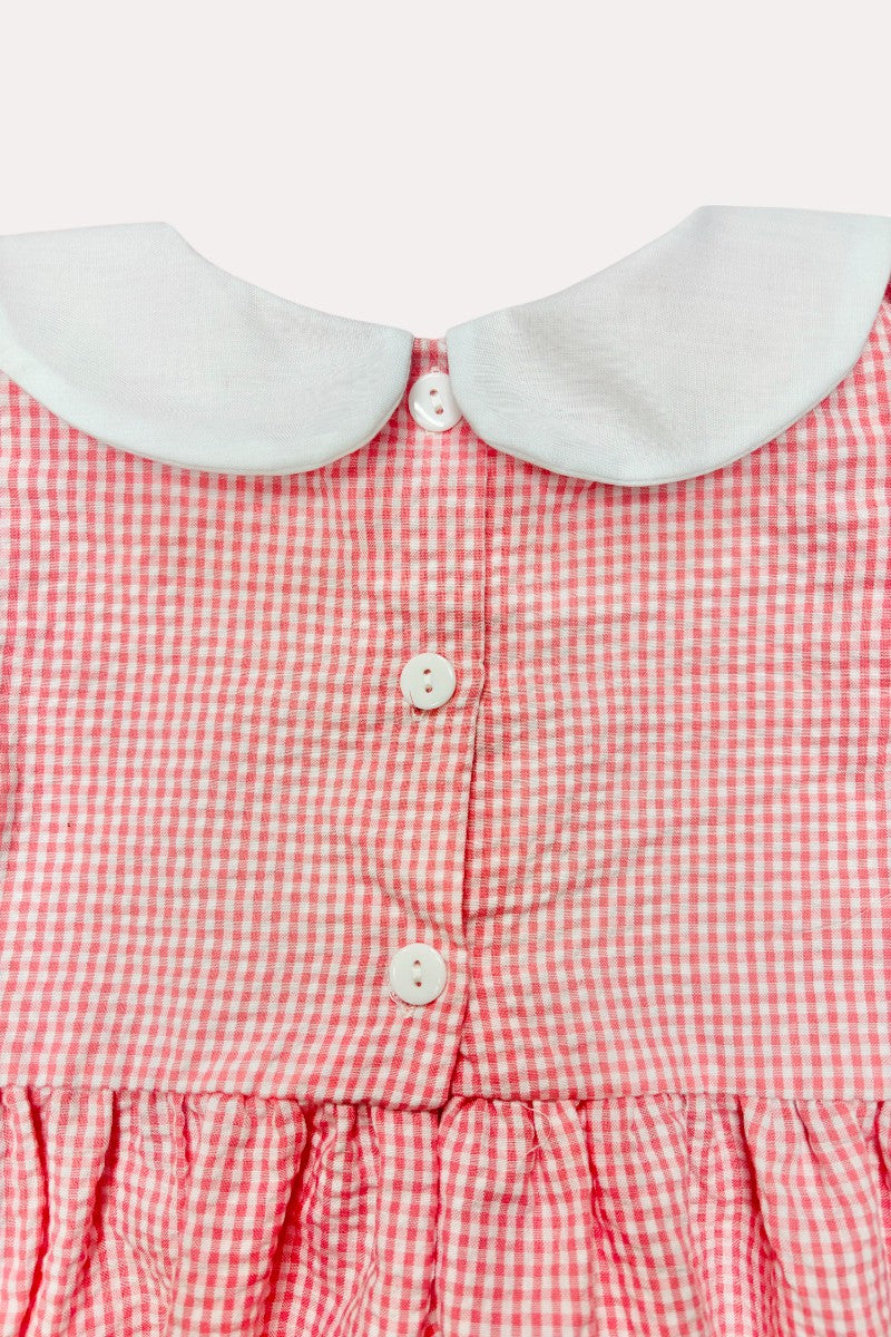 D2362 Pink flower embroidery flutter girls dress