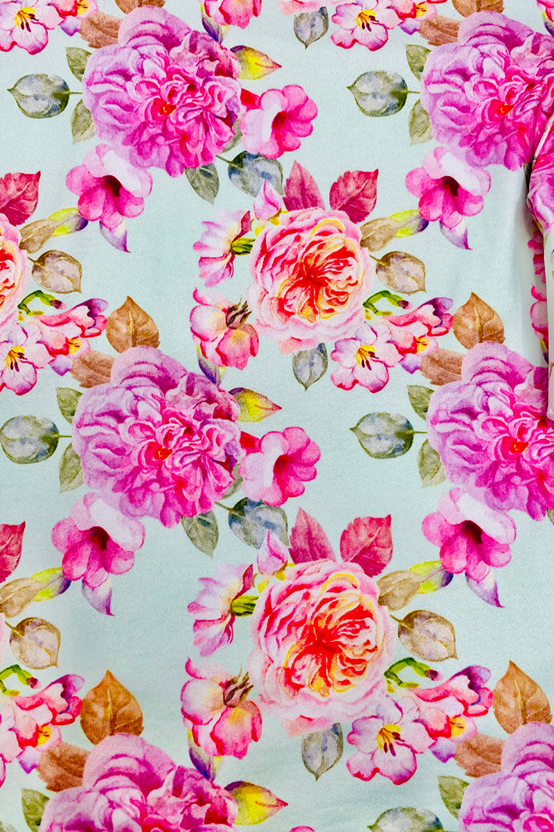 D2389 floral print flutter top & denim shorts 2pc girls sets