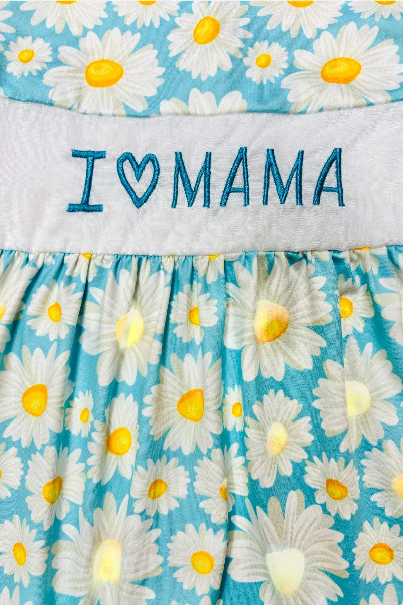 Embroidered "I LOVE MAMA" daisies ruffle girls dress DLH2412