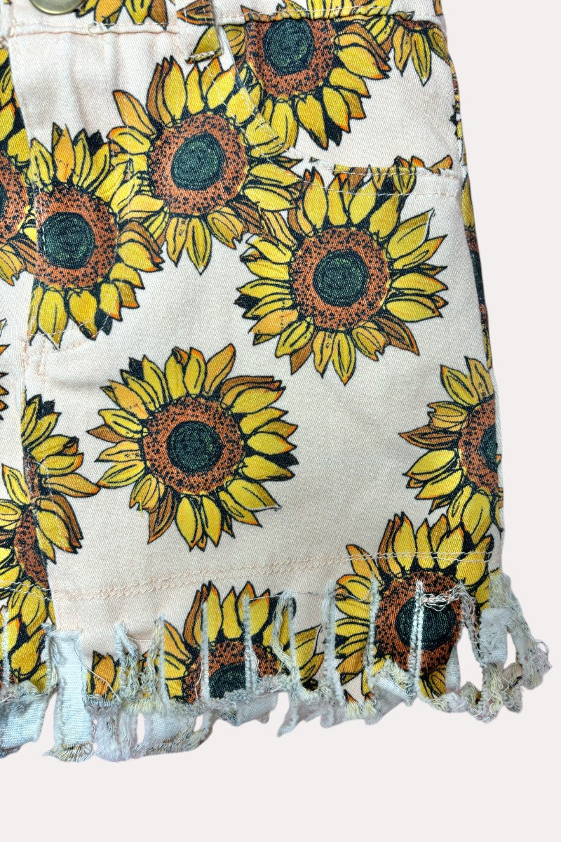 D2758 Sunflower prints fringe trim girls denim skirts