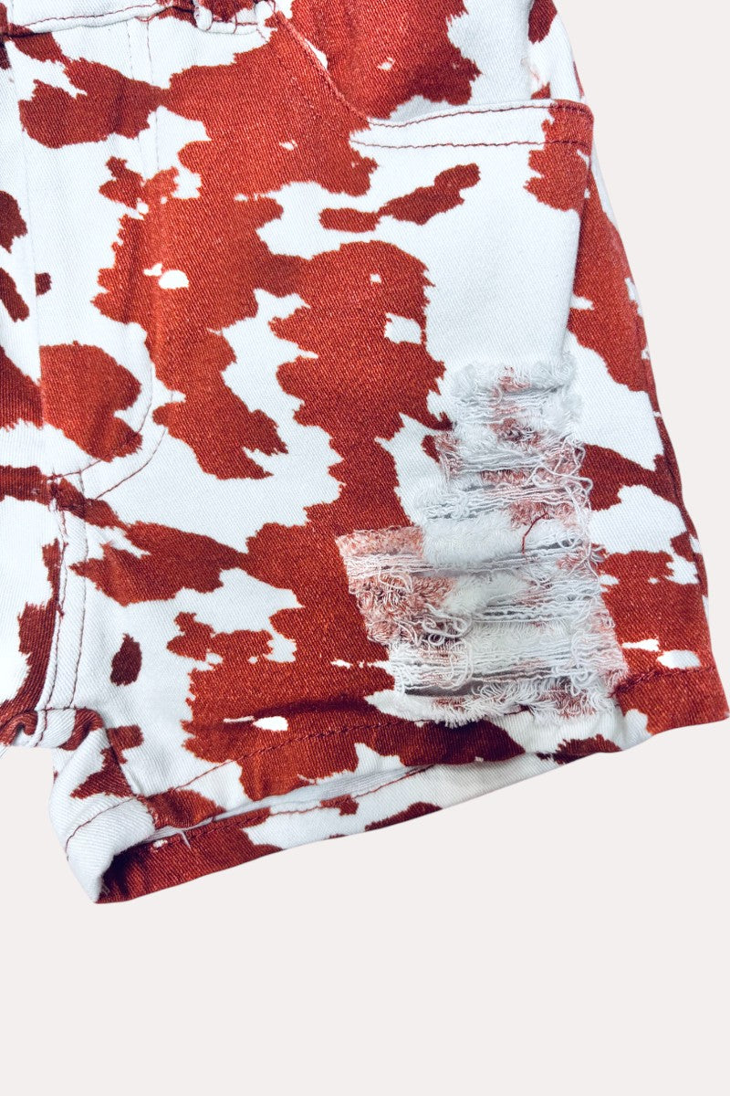 D2772 Brown cow prints denim girls shorts w/pockets