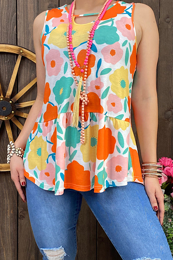 GJQ10779 Multi color floral printed tank top