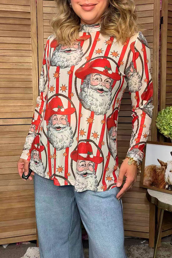 Western Christmas santa sheer long sleeve women's boutique top Southern Stitch GJQ17714