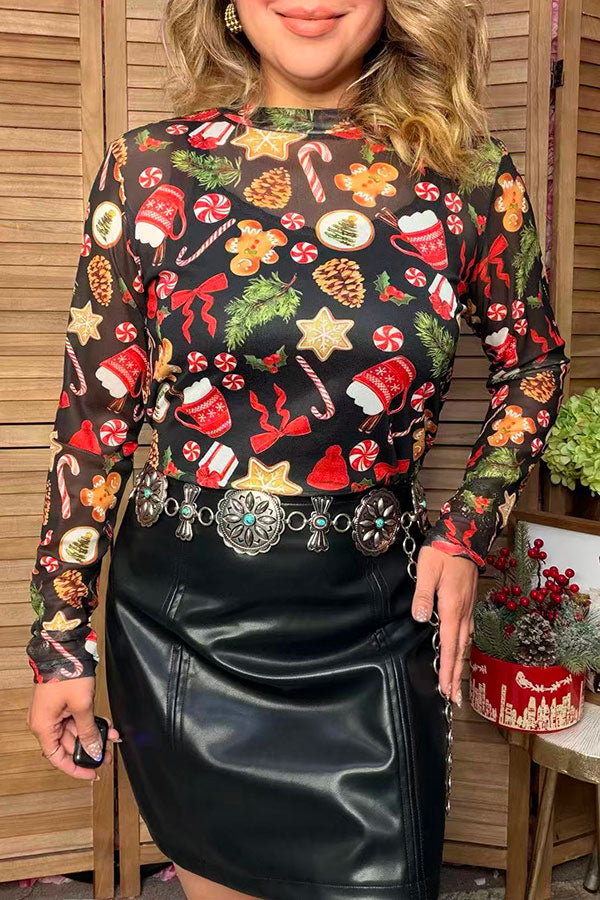Christmas sheer long sleeve women's boutique top Southern Stitch GJQ17841