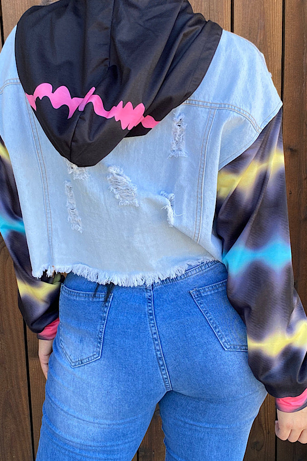 LW8198 Jean distressed jacket w/removable hoodie