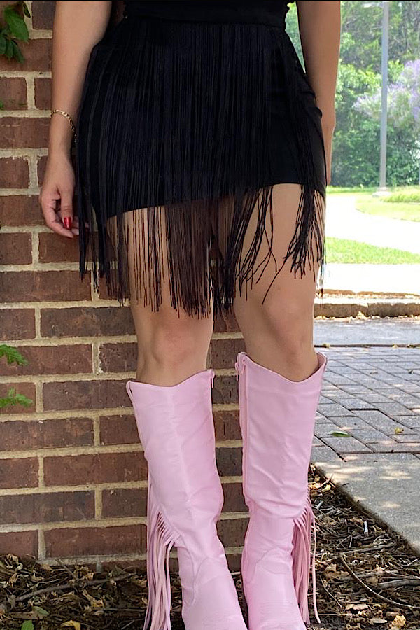 Western Black Women's Midi skirt w/fringe tassels BQ13304