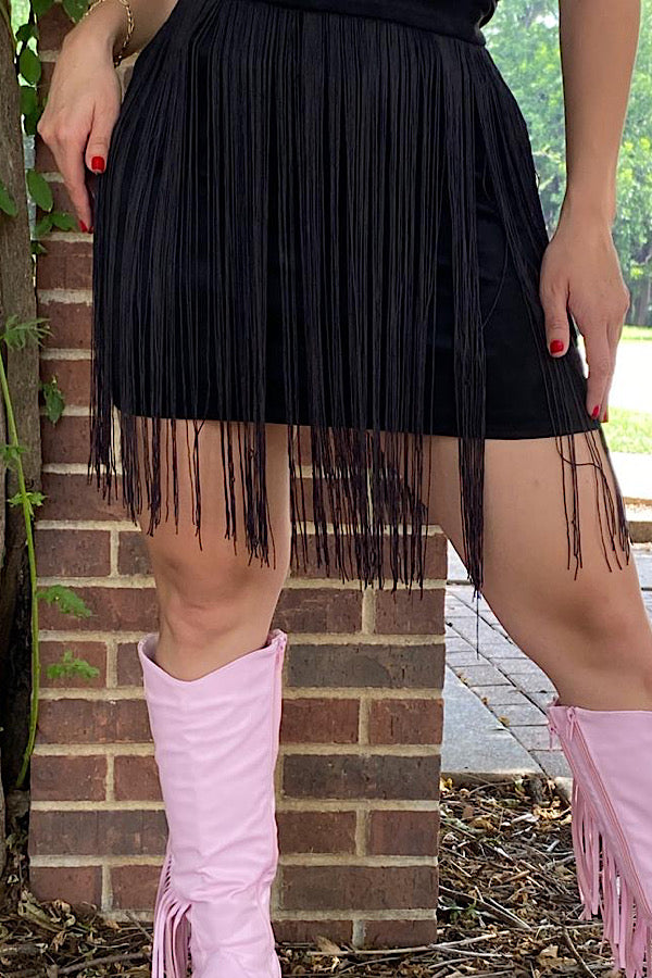 Western Black Women's Midi skirt w/fringe tassels BQ13304