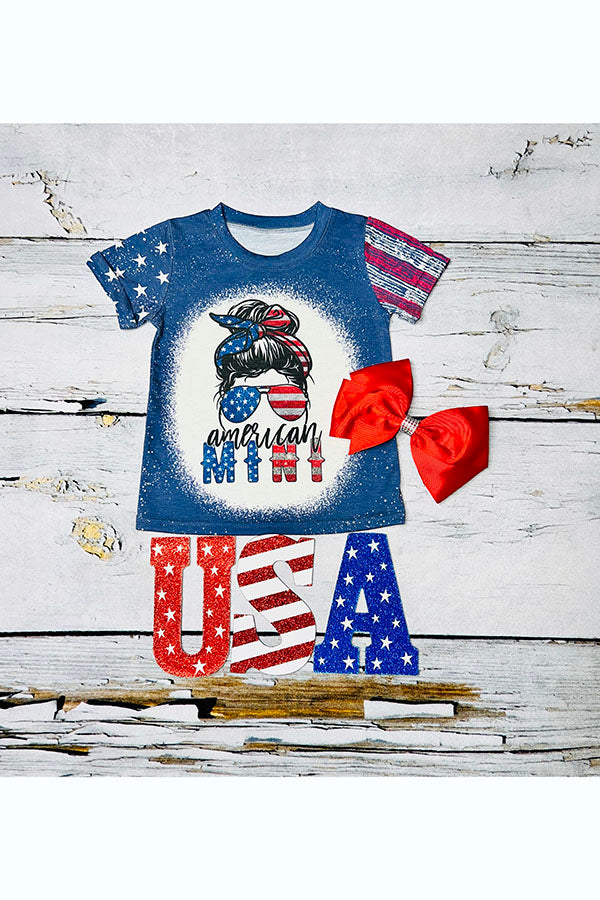 "AMERICAN MINI" patriotic girl bleached t-shirt DLH1224-04