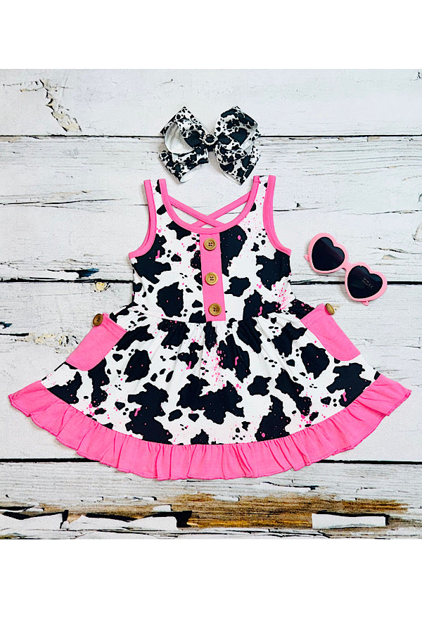 Pink cow print swirl dress w pockets Lulu Clothes