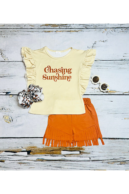 "CHASING SUNSHINE" top w/fringe shorts 2pc set 1136WY
