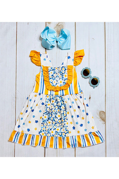 Blue & mustard floral & stripped dress 12067MZ