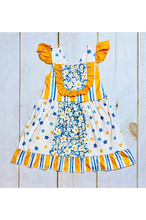 Blue & mustard floral & stripped dress 12067MZ