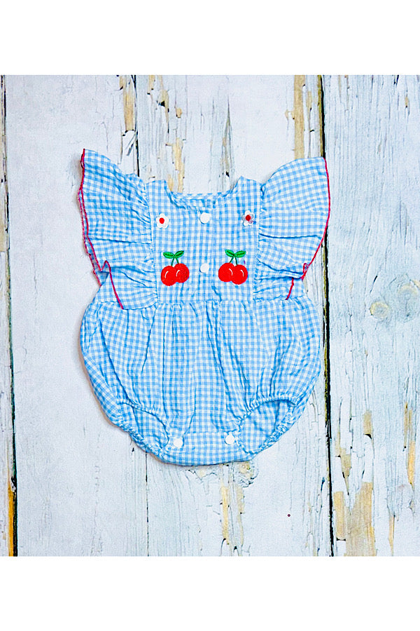 Embroidered cherries & flowers ruffle baby romper DLH2350
