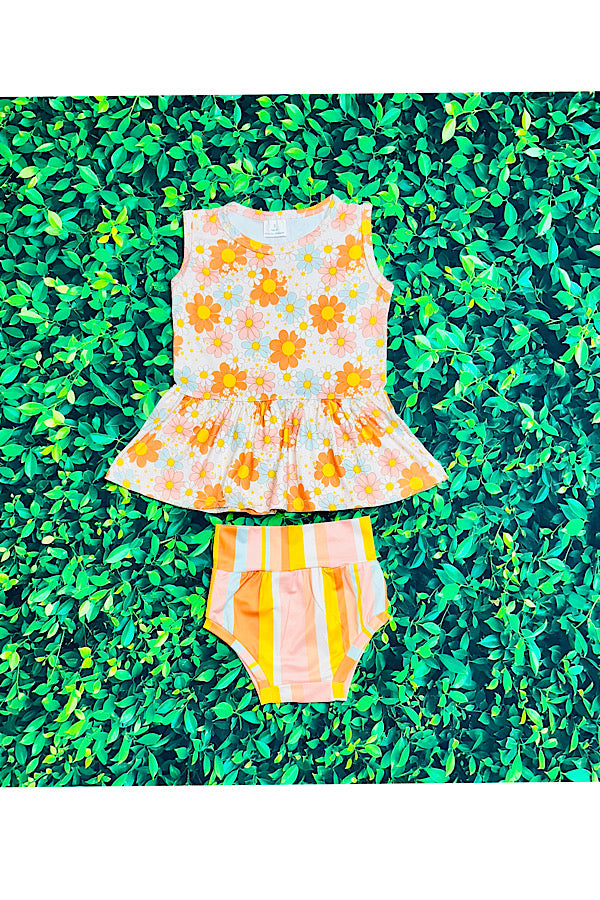 Peach floral & stripped sleeveless baby set 1152WY