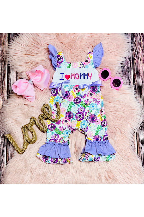 Embroidered "I LOVE MOMMY" multicolor floral baby romper DLH2436