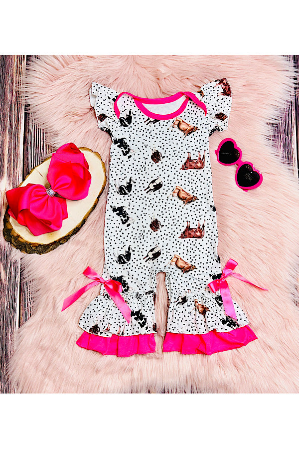 Cows & polka dots ruffle baby romper DLH2432
