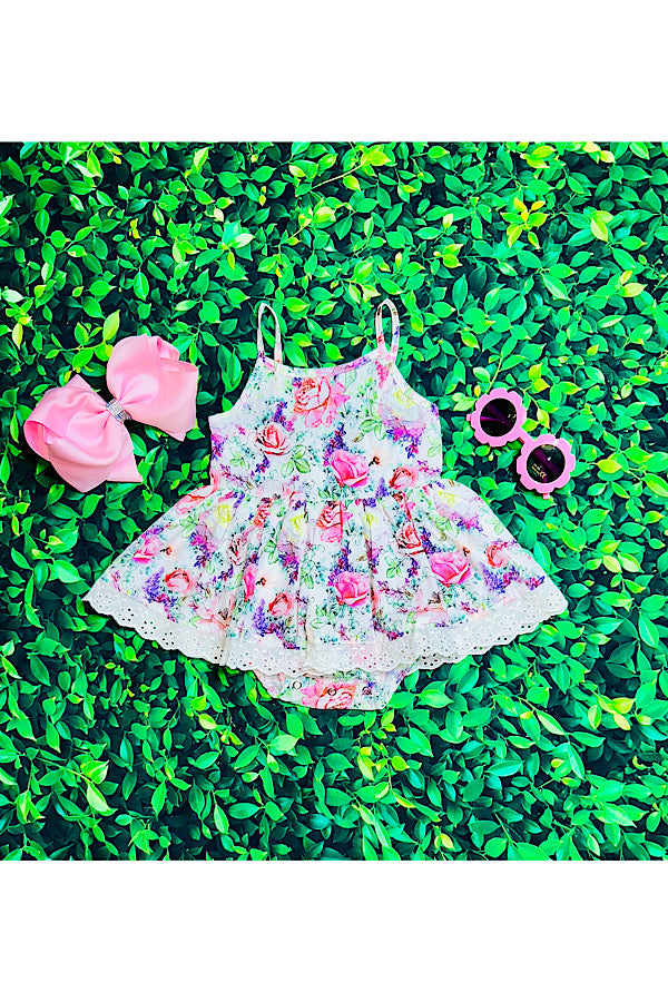 Pink & purple floral print baby romper dress XCH0999-4H
