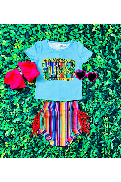 "TEXAS" multicolor serape print & fringe baby set XCH0111-1H