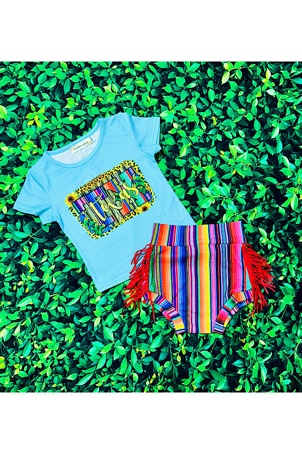 "TEXAS" multicolor serape print & fringe baby set XCH0111-1H