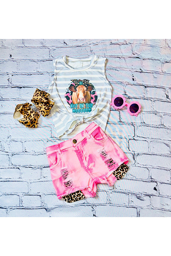 "NOT IN THE MOOOOOD" cow pink & stripes 2pc set DLH2528