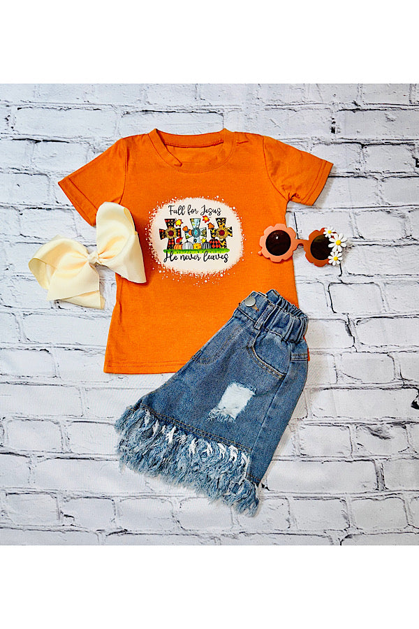 "FALL FOR JESUS, HE NEVER LEAVES" burnt orange t-shirt DLH0824-24
