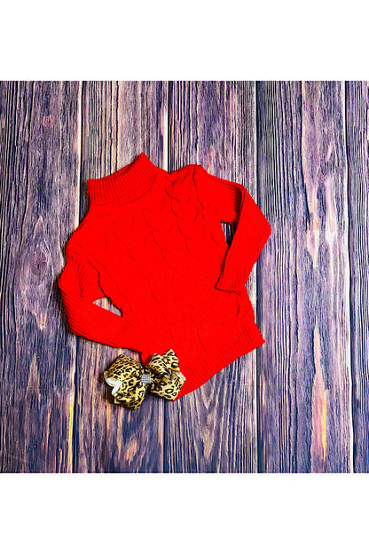 Red girl's turtleneck knit sweater DLH2536