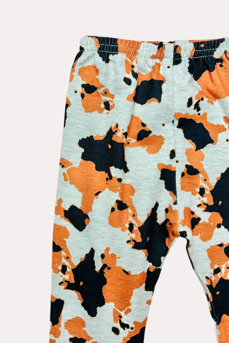 X0013-5 "COWHIDE junkie" top & cow printed pant girls sets