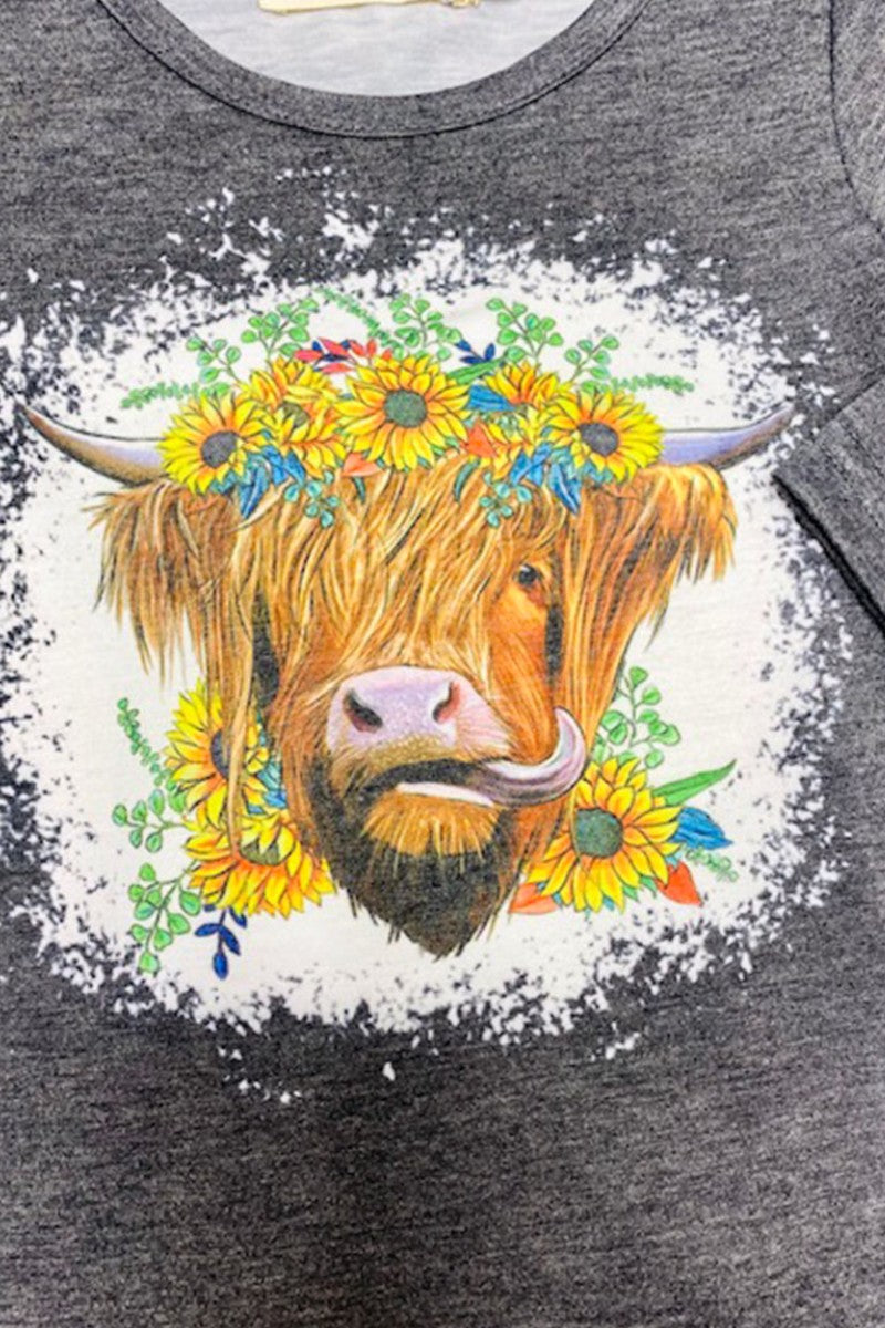 X0015-25 COW prints grey top sunflower & leopard western girls sets