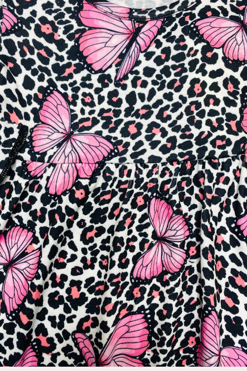 XCH0016-2H Butterflies & pink cheetah print girls dress