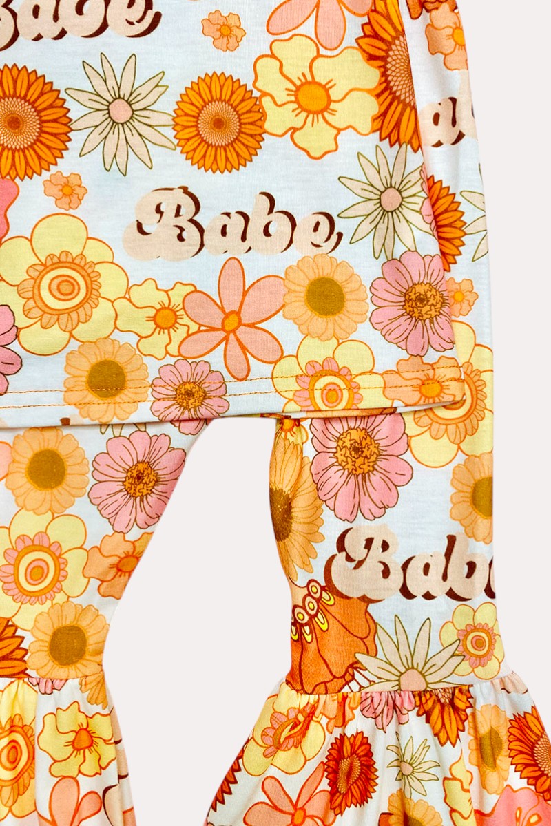 X0333-24 Babe & floral printed top bell bottom 2pcs girls outfits sets