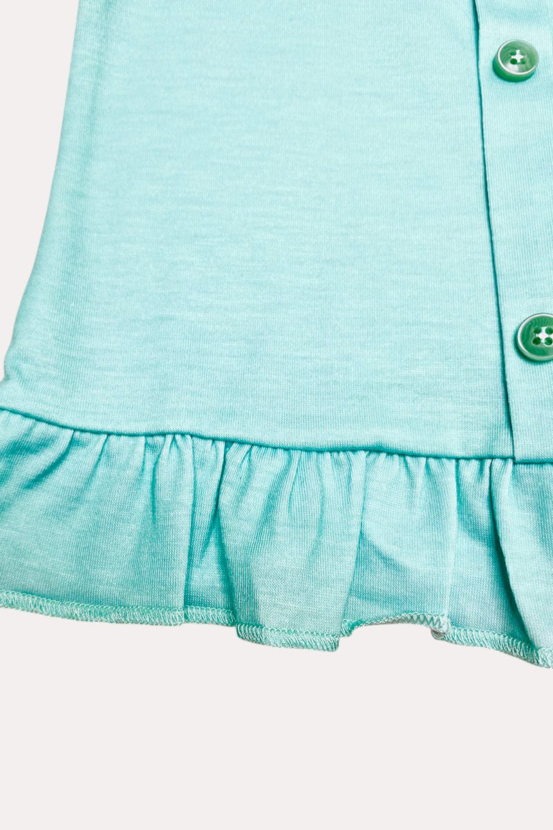 X0333-2 Aqua ruffle top w/pink floral shorts 3pc western girls set w/belt