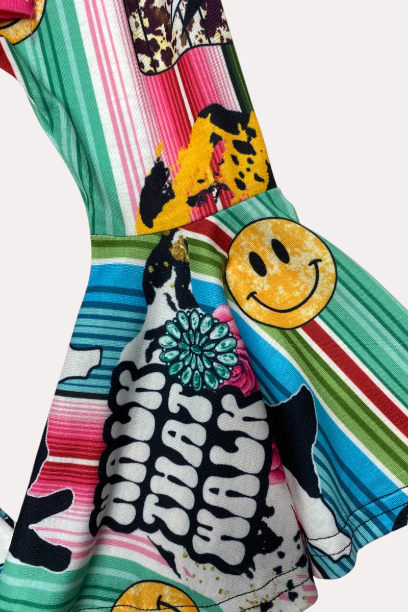 "WALK THAT WALK" multicolor 2pc short sleeve girls set X0777-12