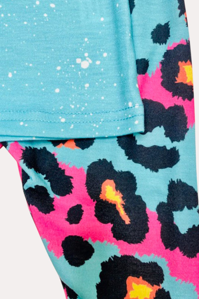 X0777-13 "SHINE BRIGHT" aqua & pink cheetah 2pc girls set