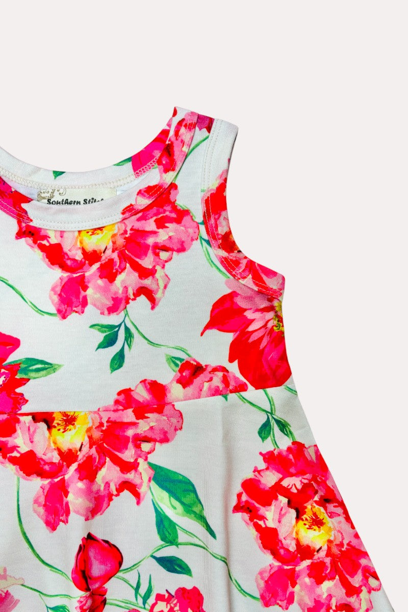 X0888-25 Hot pink floral print sleeveless girls dress