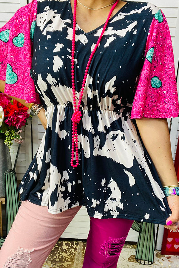 Paisley bell short sleeve animal printed women top YMY13845