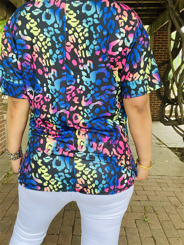 YMY15008 Western leopard short sleeves women tops