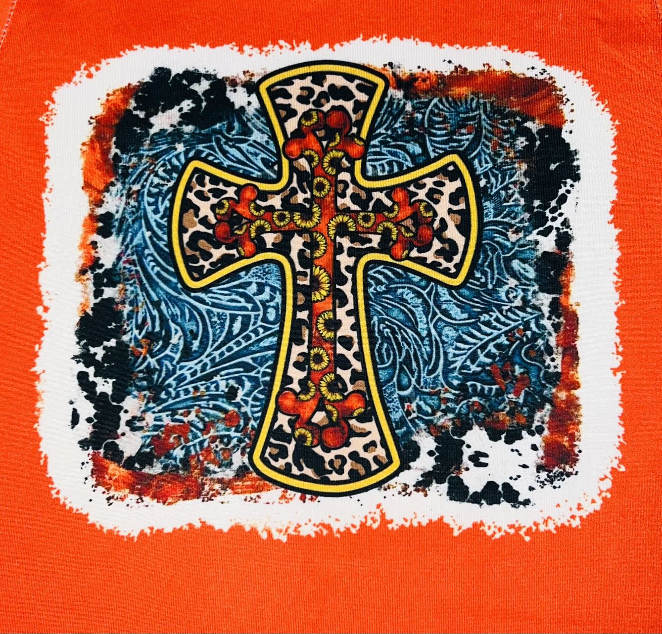 Orange leopard cross short sleeve shirt DLH0824-15