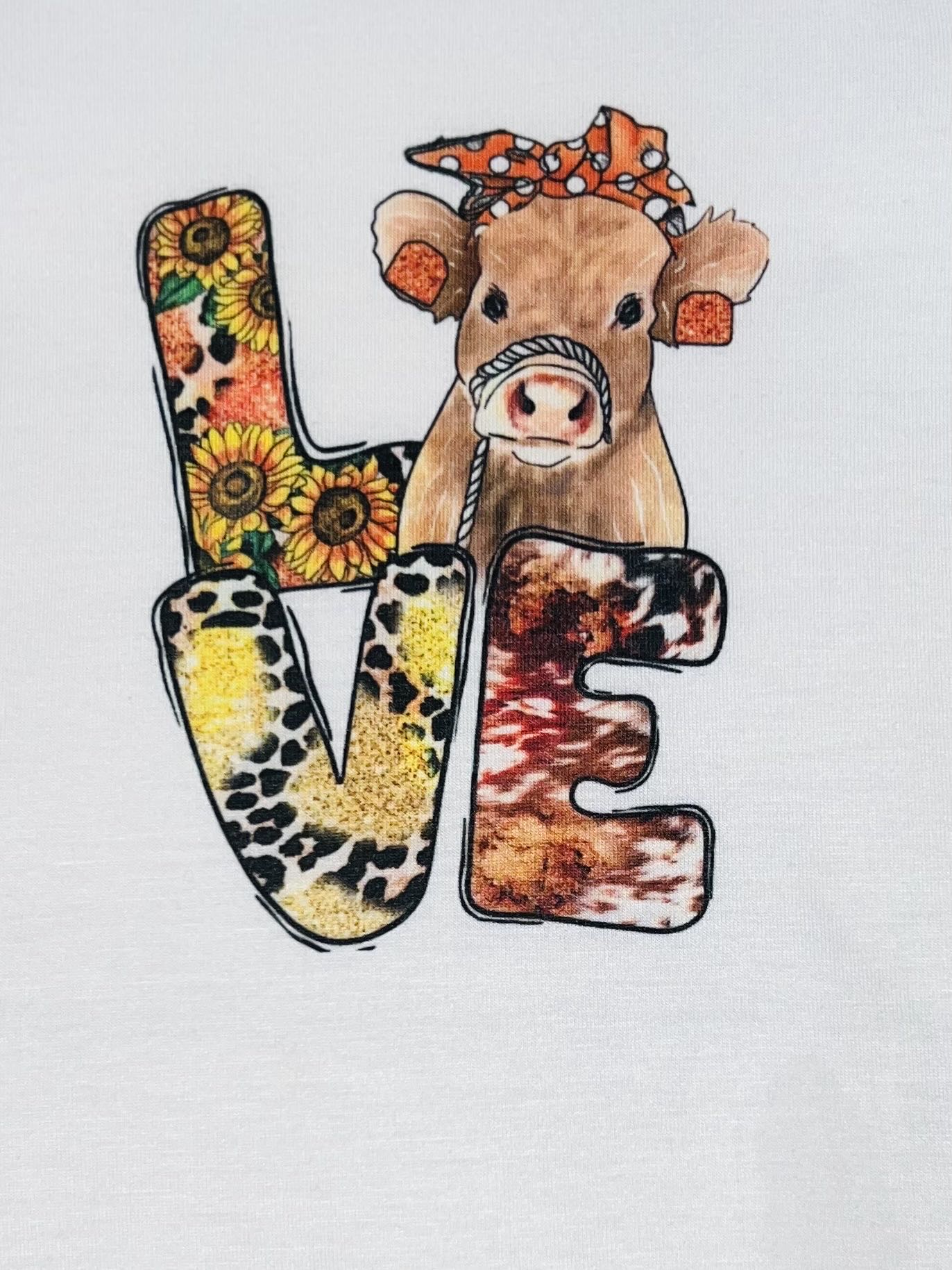 Cow & sunflowers "LOVE" cream baby ruffle romper DLH0821-6