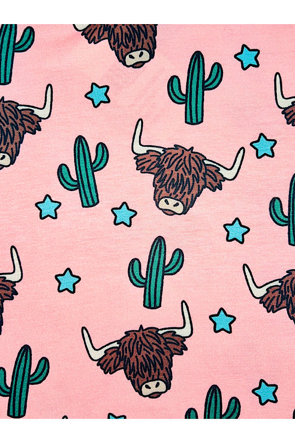 Light peach bull head w/cactus & stars short sleeve top