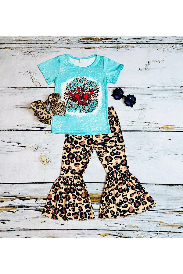 "Let's get cray cray" aqua & leopard print 2pc short sleeve set