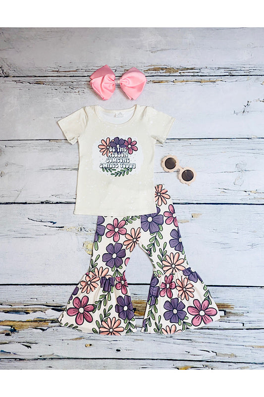 "BE THE REASON SOMEONE SMILES TODAY" multicolor floral print 2pc set