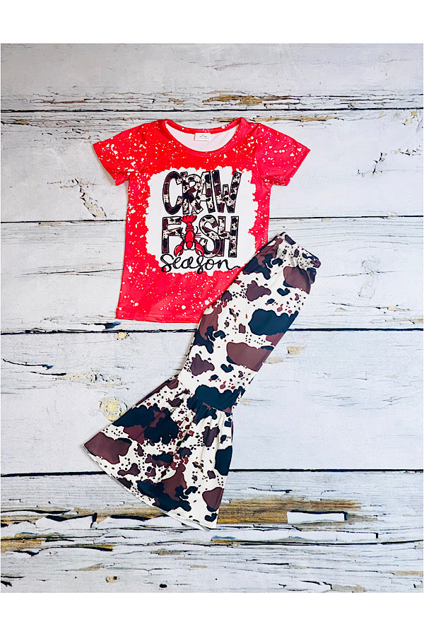 "CRAW FISH SEASON" red & cowhide 2pc set