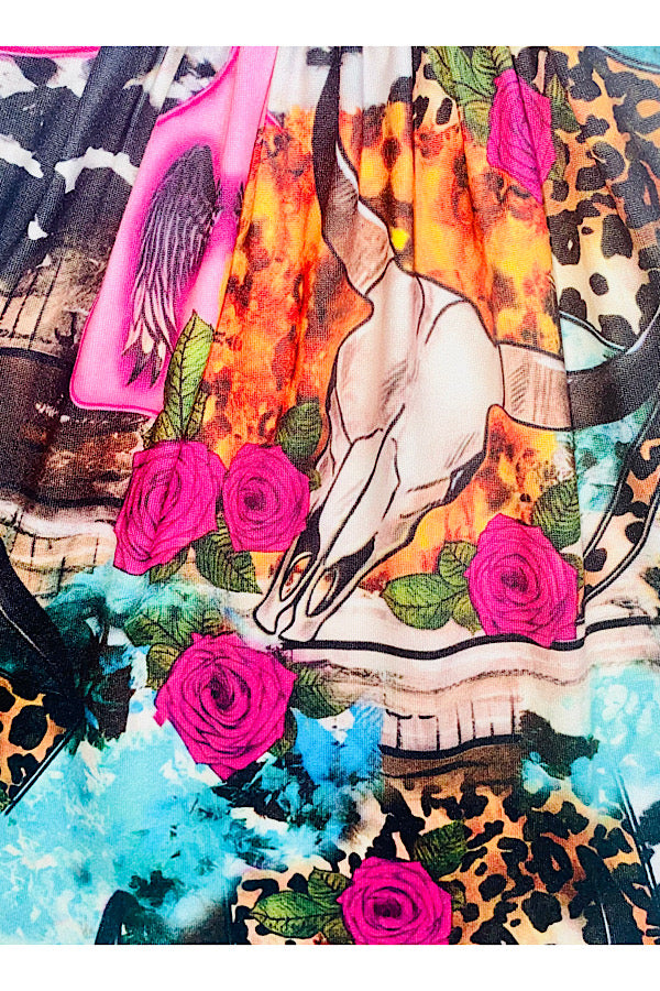 "MAMAS'S COWGIRL" western print crop top 2pc set