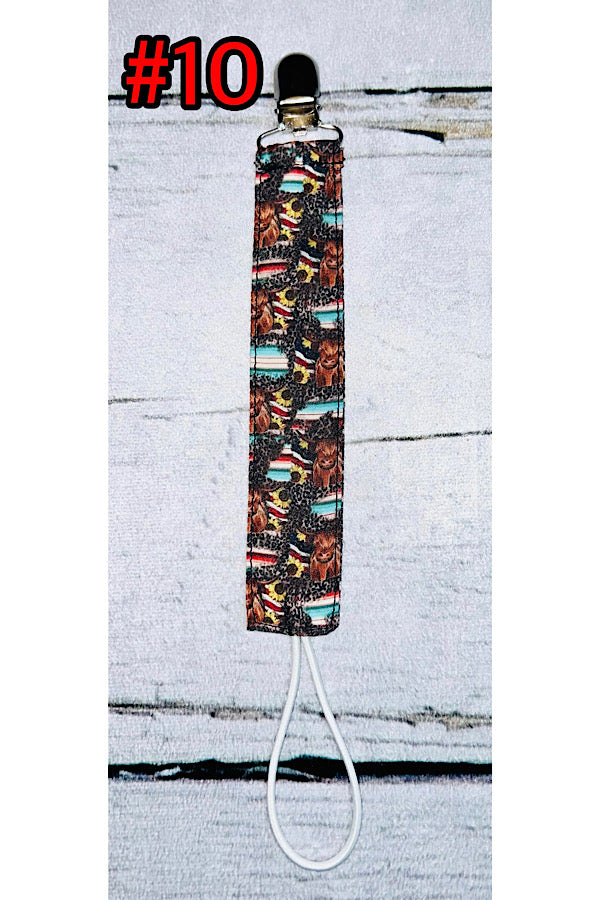 Multi printed pacifier fabric clips (5pcs for $10.00)