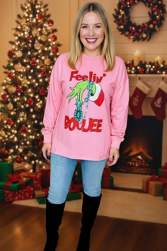 Western Christmas long sleeve pink women shirt BQ16435