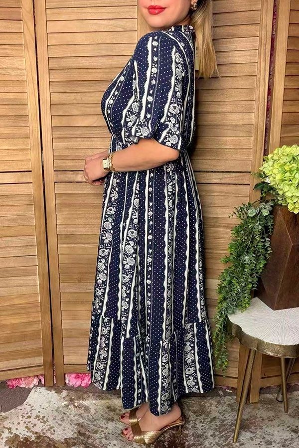 Western polka dots & floral navy maxi women's boutique dress Southern Stitch GJQ17101