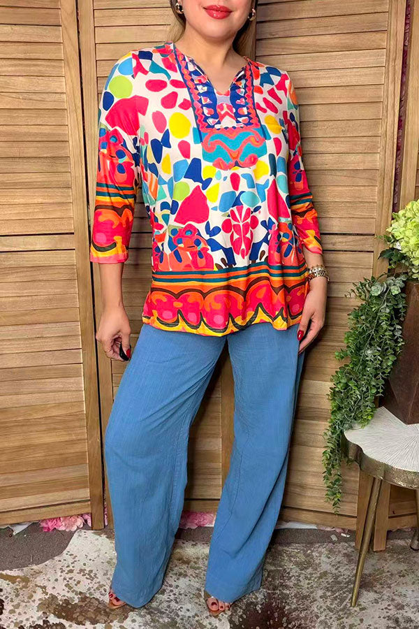 Chic abstract patterns 3/4 sleeve women's boutique top Southern Stitch HQ17393