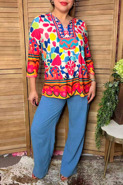 Chic abstract patterns 3/4 sleeve women's boutique top Southern Stitch HQ17393