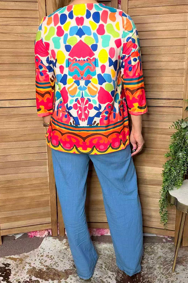 Chic abstract patterns 3/4 sleeve women's boutique top Southern Stitch HQ17393